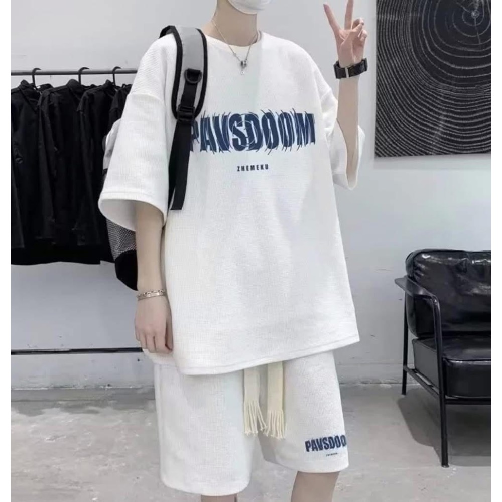 【華夫格男款抽繩字母休閒套裝】-規格圖11