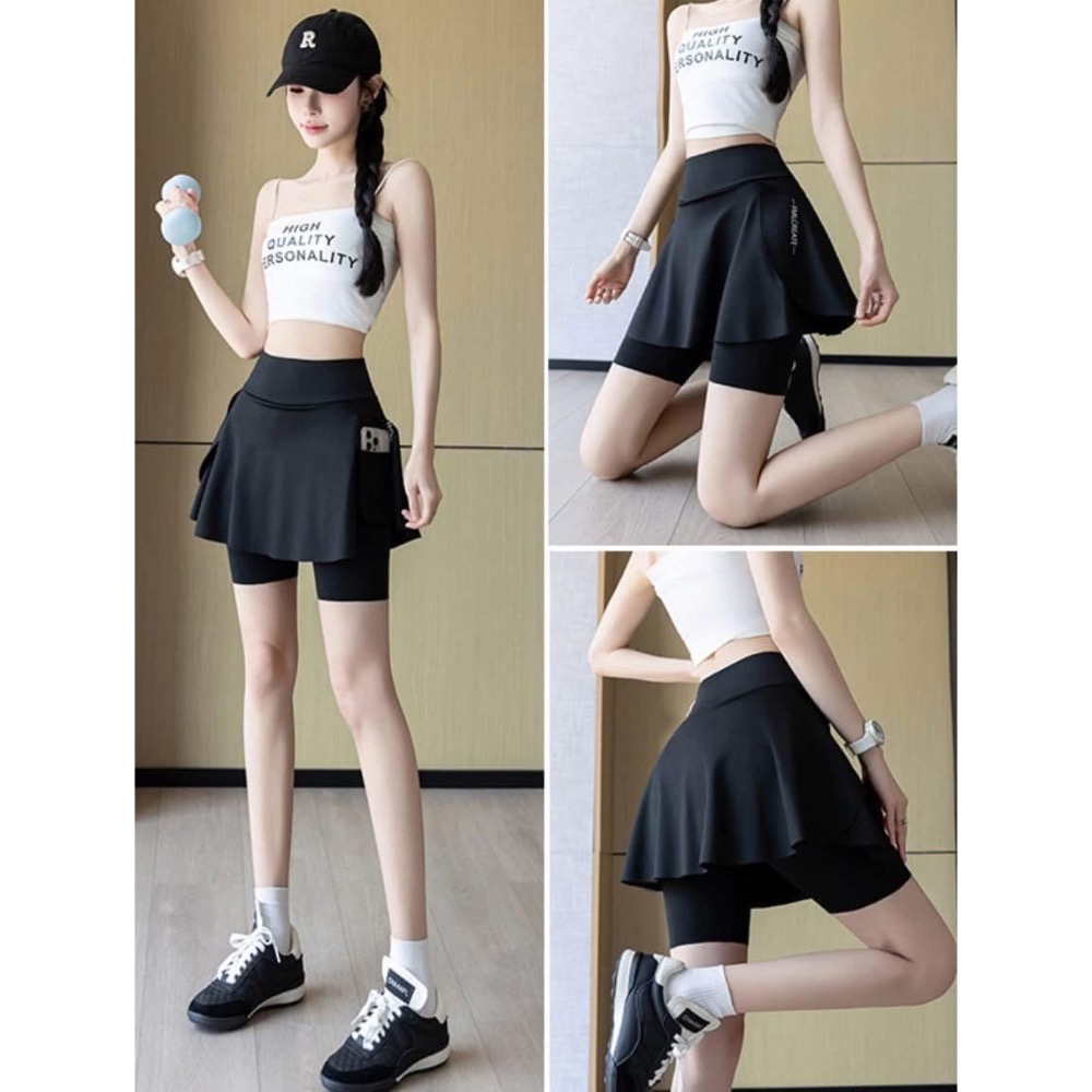 【假兩件防走光口袋裸感鯊魚褲裙】-細節圖5