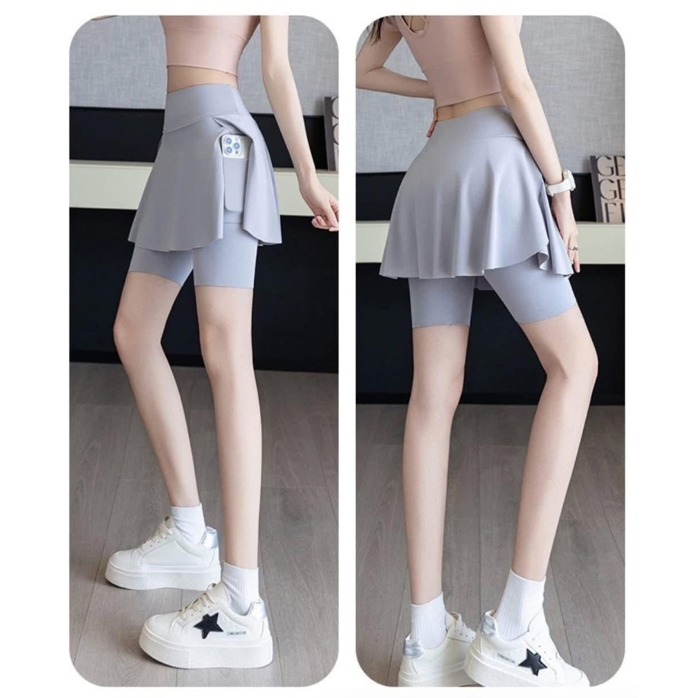 【假兩件防走光口袋裸感鯊魚褲裙】-細節圖6