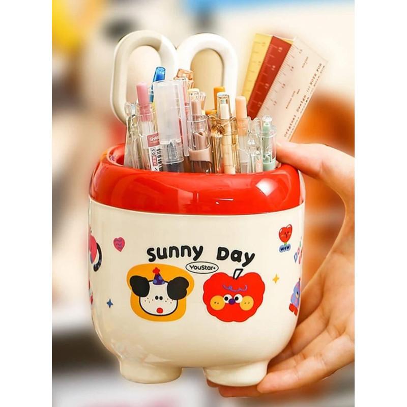 可愛韓國卡通三分格收納筆筒-細節圖2