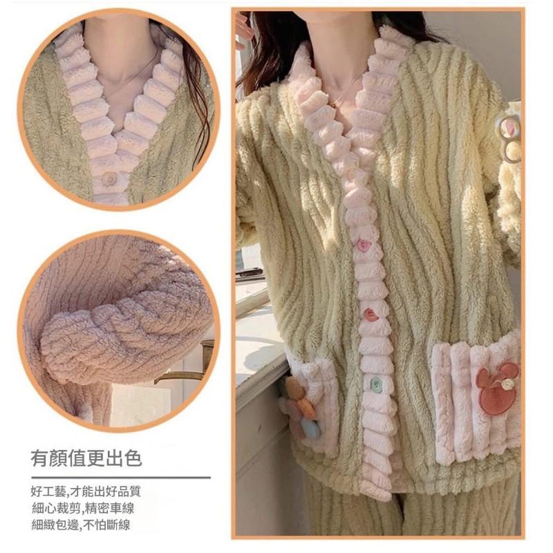 法蘭絨暖暖甜美花朵保暖睡衣套裝-細節圖5