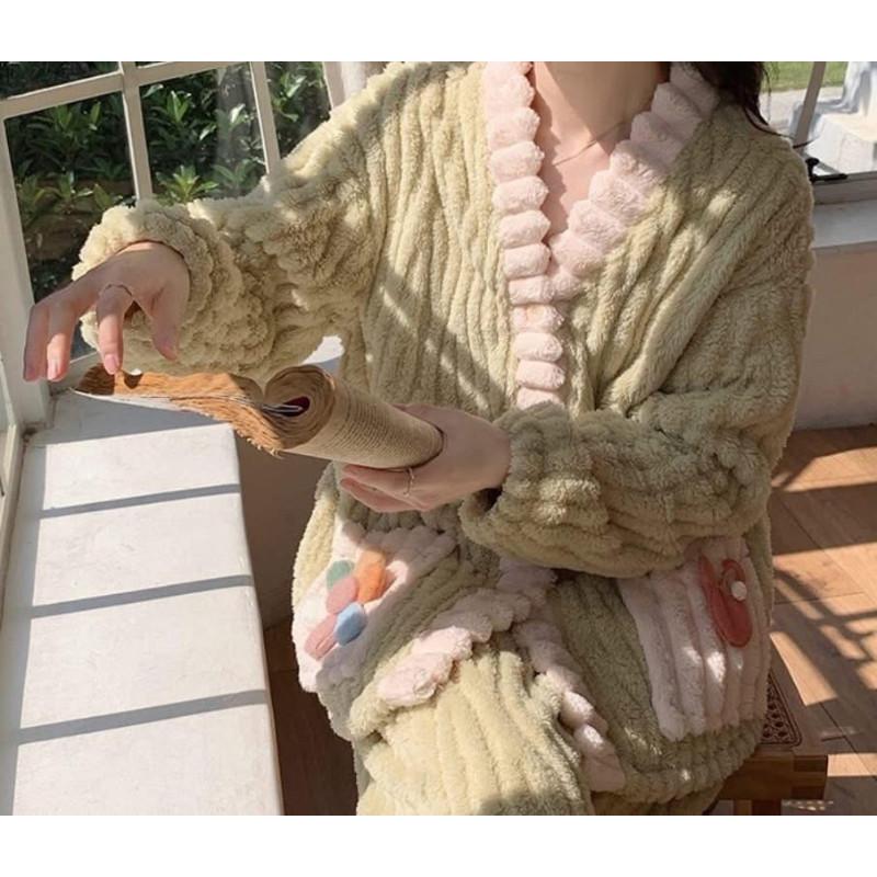 法蘭絨暖暖甜美花朵保暖睡衣套裝-細節圖8