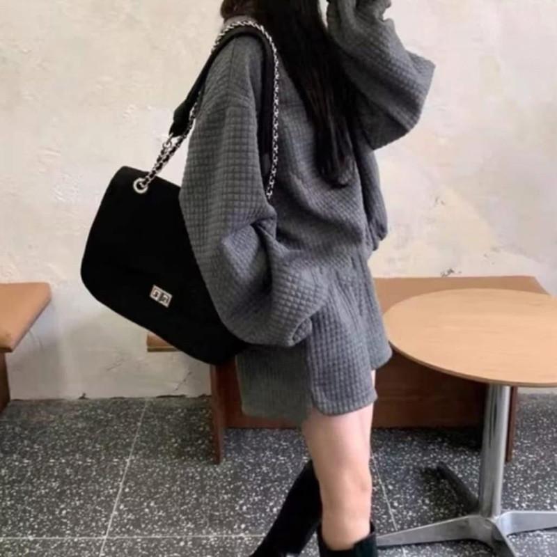 韓國厚華夫格可束口長袖上衣套裝-細節圖3