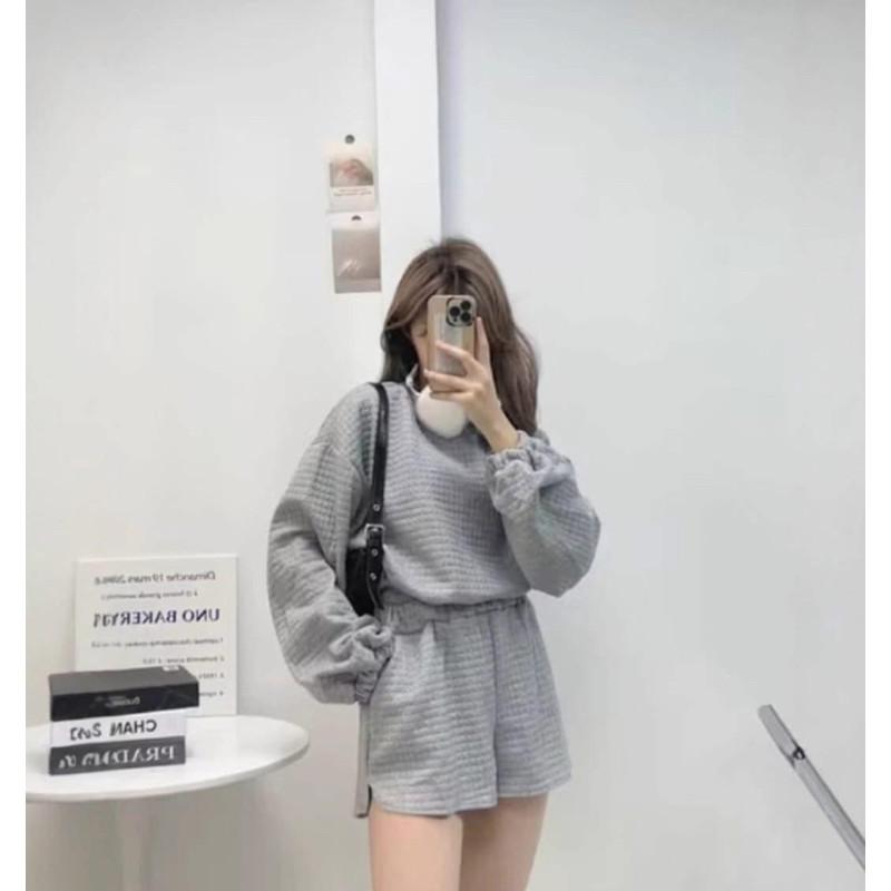 韓國厚華夫格可束口長袖上衣套裝-細節圖4