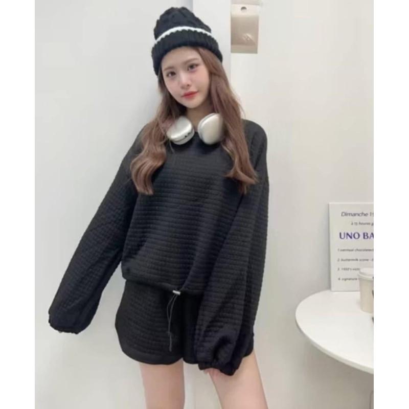 韓國厚華夫格可束口長袖上衣套裝-細節圖5