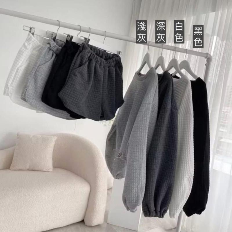 韓國厚華夫格可束口長袖上衣套裝-細節圖6