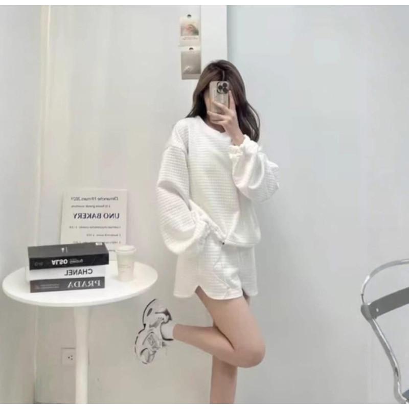 韓國厚華夫格可束口長袖上衣套裝-細節圖7