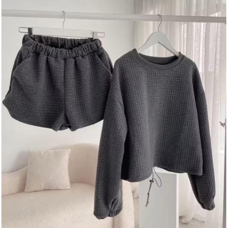 韓國厚華夫格可束口長袖上衣套裝-細節圖8