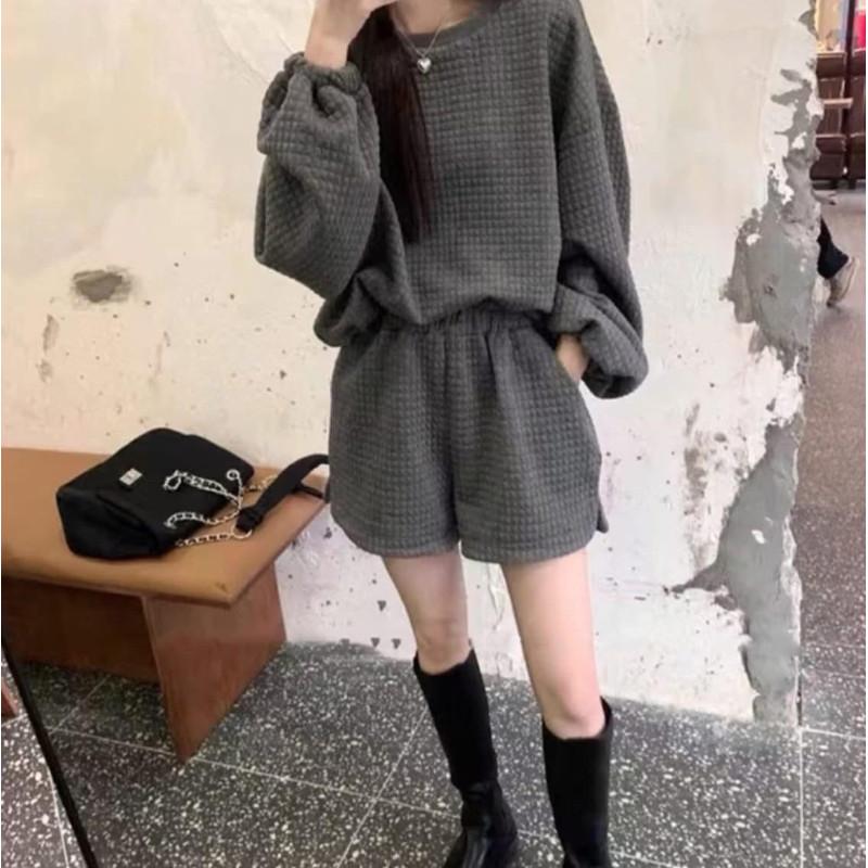 韓國厚華夫格可束口長袖上衣套裝-細節圖9