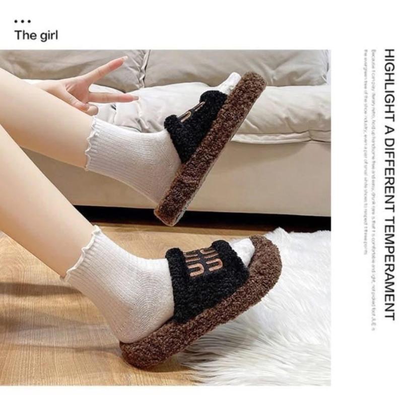 Miumiu冬季羊羔絨厚底毛毛拖鞋-細節圖9
