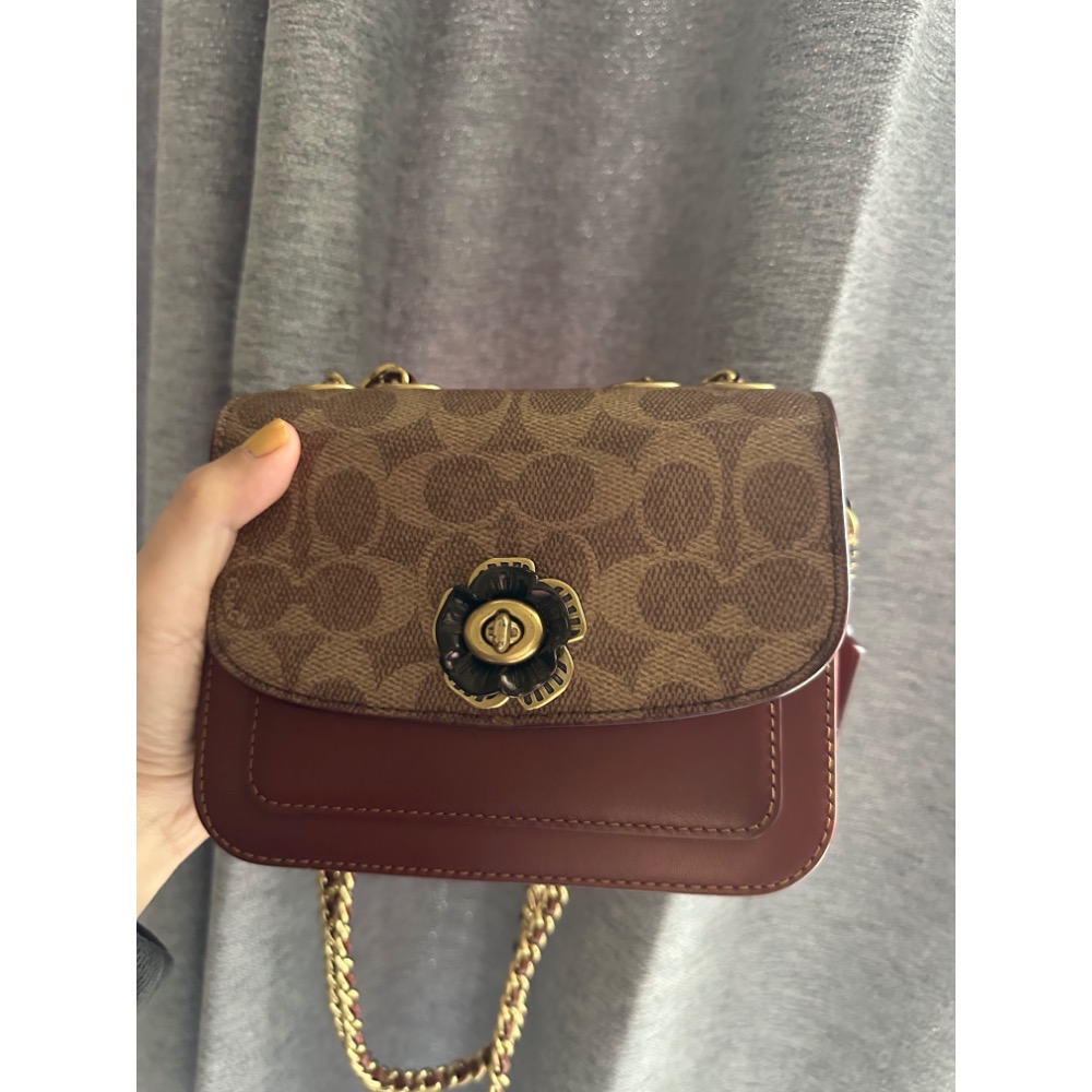 Coach  二手 昇恆昌購入 madison 16 山茶花 老花 復古肩背包 側背包 鏈條包-細節圖7