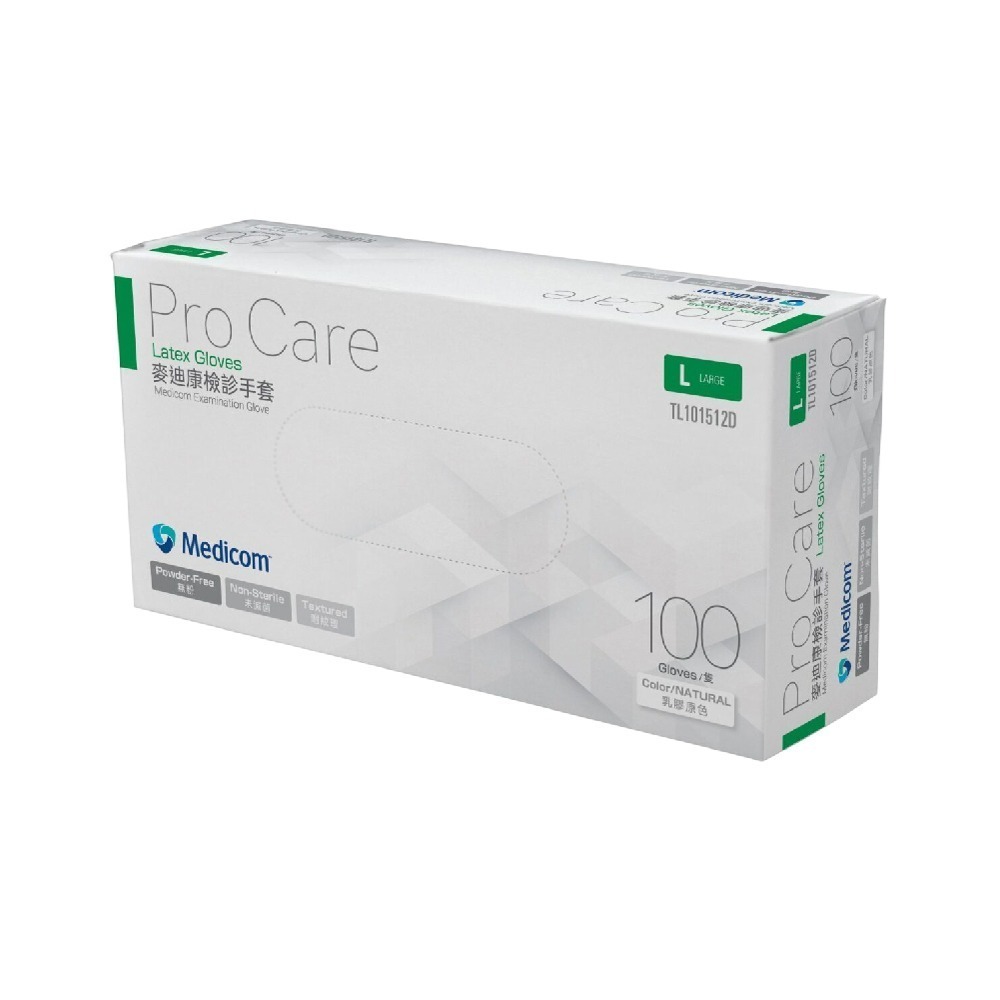 Medicom麥迪康 ProCare 無粉乳膠手套 檢診手套 100入 (100入/盒x1盒)-細節圖2