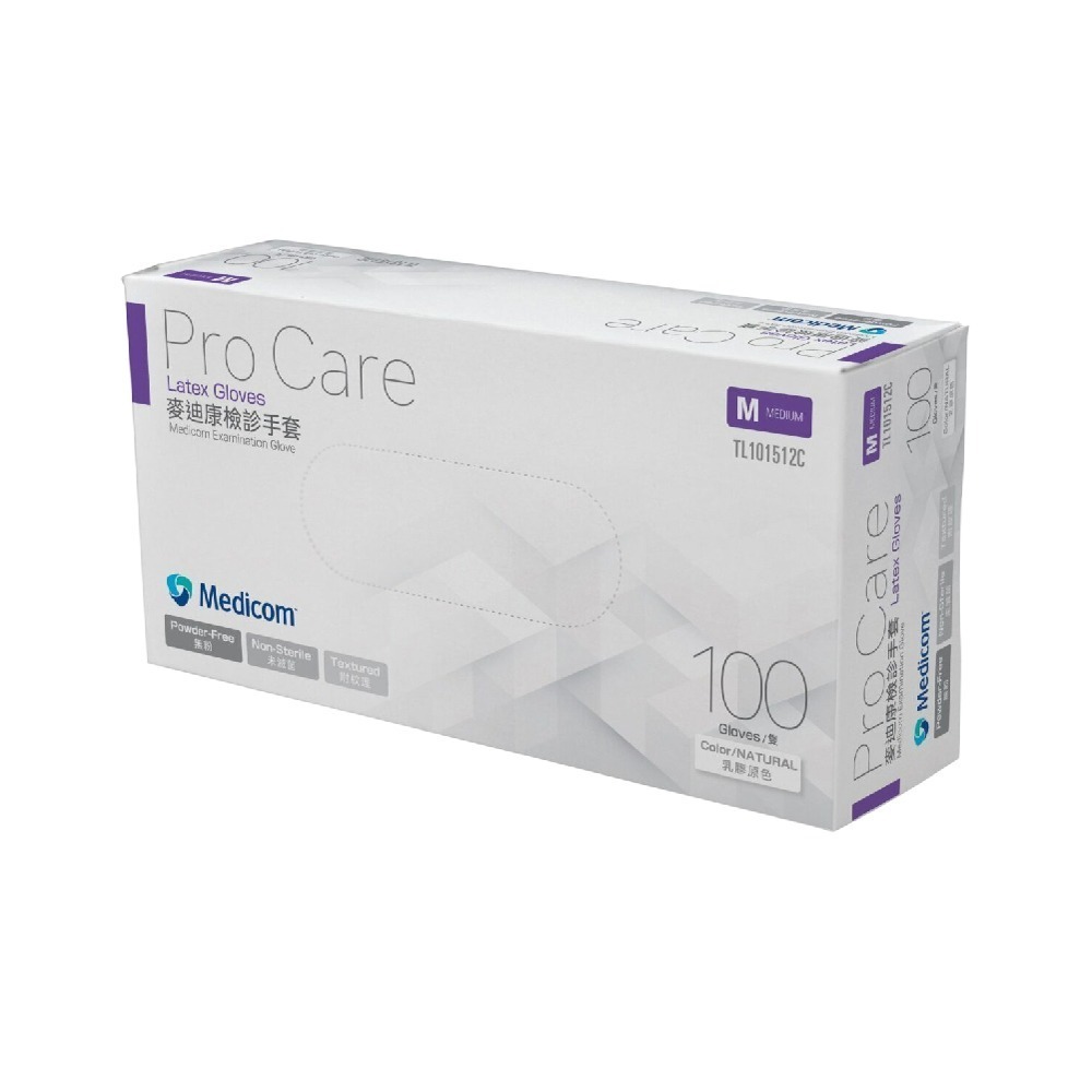 Medicom麥迪康 ProCare 無粉乳膠手套 檢診手套 100入 (100入/盒x1盒)-細節圖3