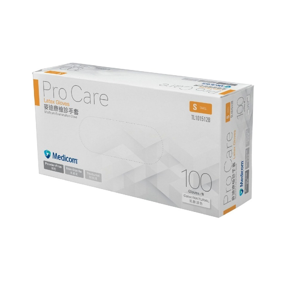 Medicom麥迪康 ProCare 無粉乳膠手套 檢診手套 100入 (100入/盒x1盒)-細節圖4