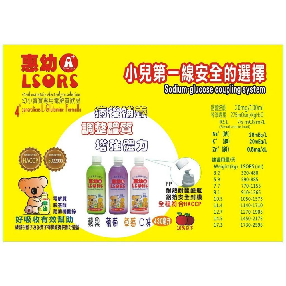 惠幼電解質430ML 幼小兒電解質飲品 惠幼 LSORS A+ 幼小寶寶飲品 TD3成人電解水 電解質液-細節圖2