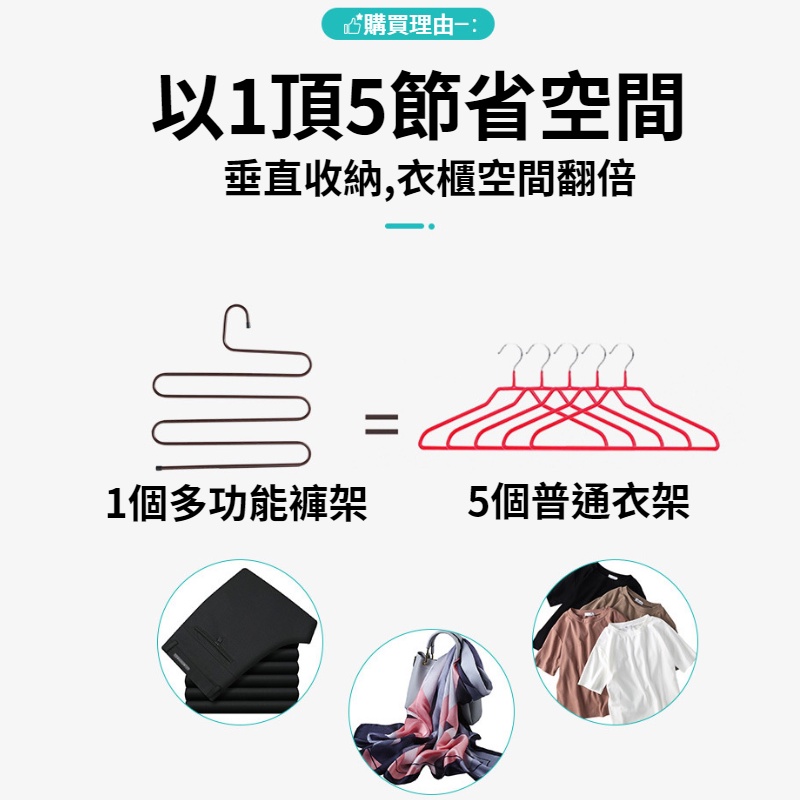 S型收納架S型衣架 衣褲架 褲架 收納架 曬衣架 晾衣架 圍巾架 褲夾 收納 魔術褲架 毛巾架 多層 防滑加粗 五層-細節圖2