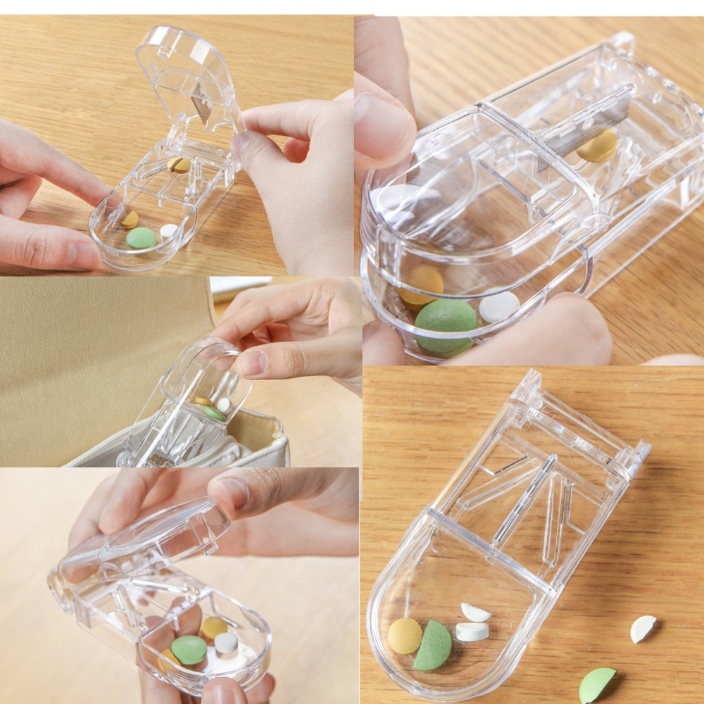 四合一切藥盒 便攜式磨藥器 自帶水杯 便攜式磨藥器 碎藥器 藥磨粉切藥器 分格藥盒 切藥片迷你切藥 分割器藥盒分藥器-細節圖8