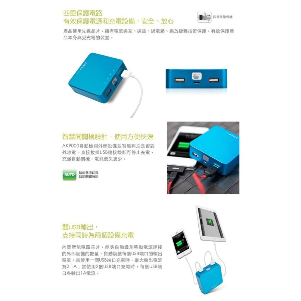 Zikko AK9000 9000 mAh 雙輸出 APPLE認證行動電源-細節圖3