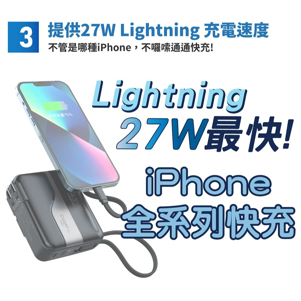 Cager PD151W 三合一 45W PD 快充行動電源-細節圖4