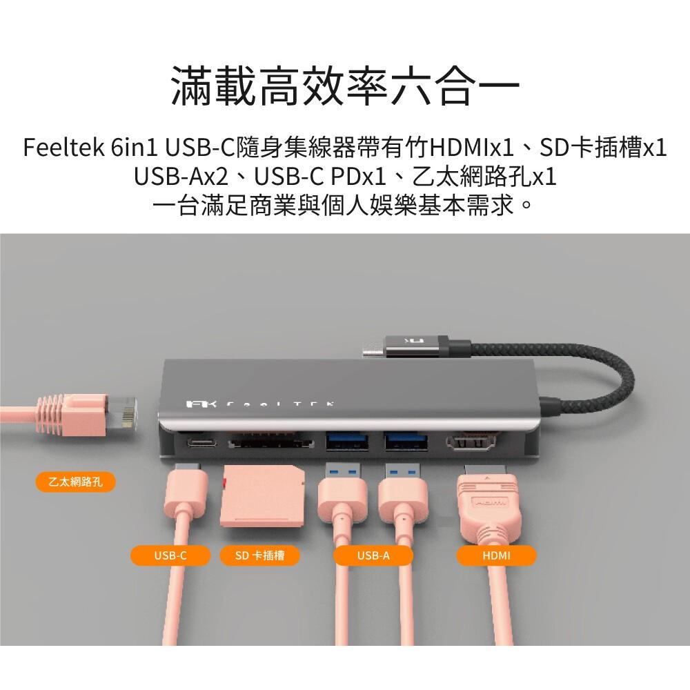 Feeltek Portable 6 in 1 USB-C Hub多功能隨身集線器-細節圖6