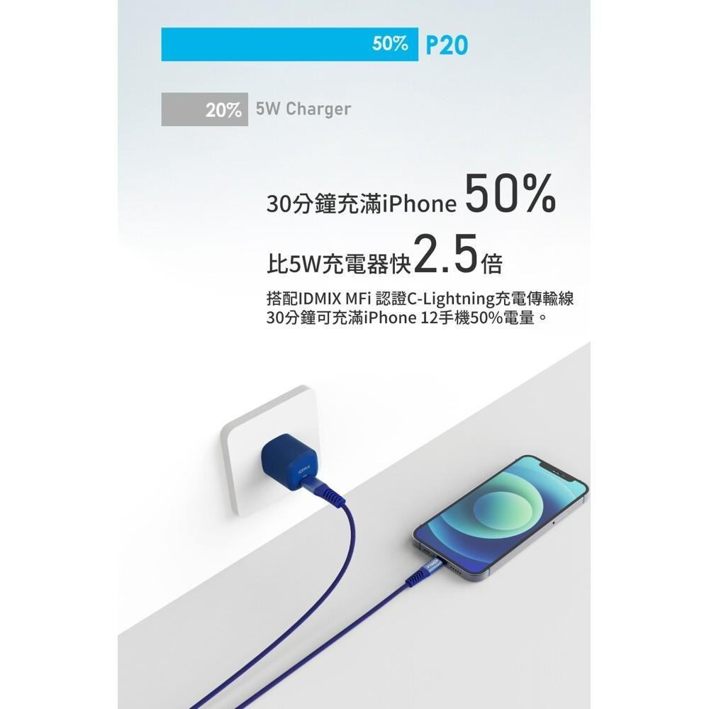 idmix PD20W 快充組合(C-MFI充電傳輸線+PD20W充電器)-細節圖6