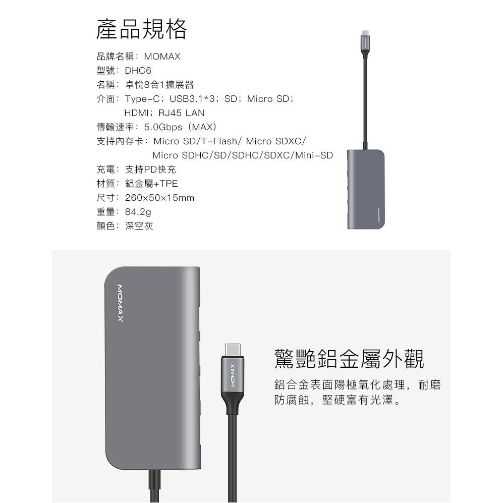 MOMAX ONELINK 8合1 Type-C 擴充器(DHC6)-細節圖9
