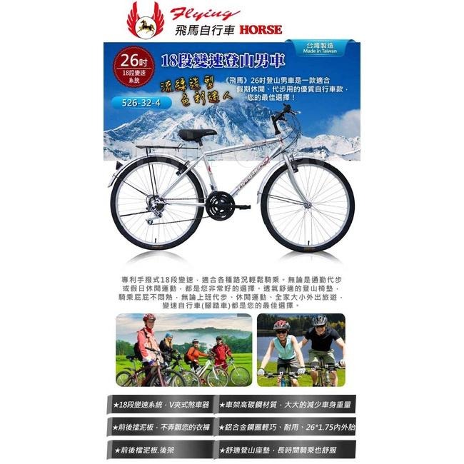 《飛馬》 26吋18段變速登山男車-526-32 銀藍 銀黑 銀綠 全白 全銀-細節圖6