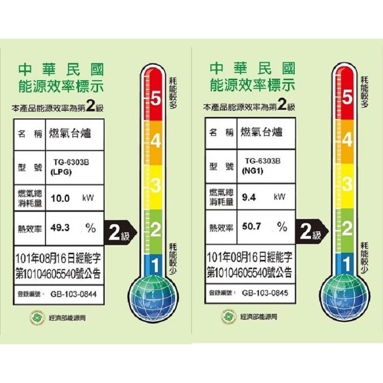 【莊頭北】純銅安全瓦斯台爐 TG-6303B(NG1/LPG)天然/桶裝瓦斯專用 原廠基本安裝-細節圖3