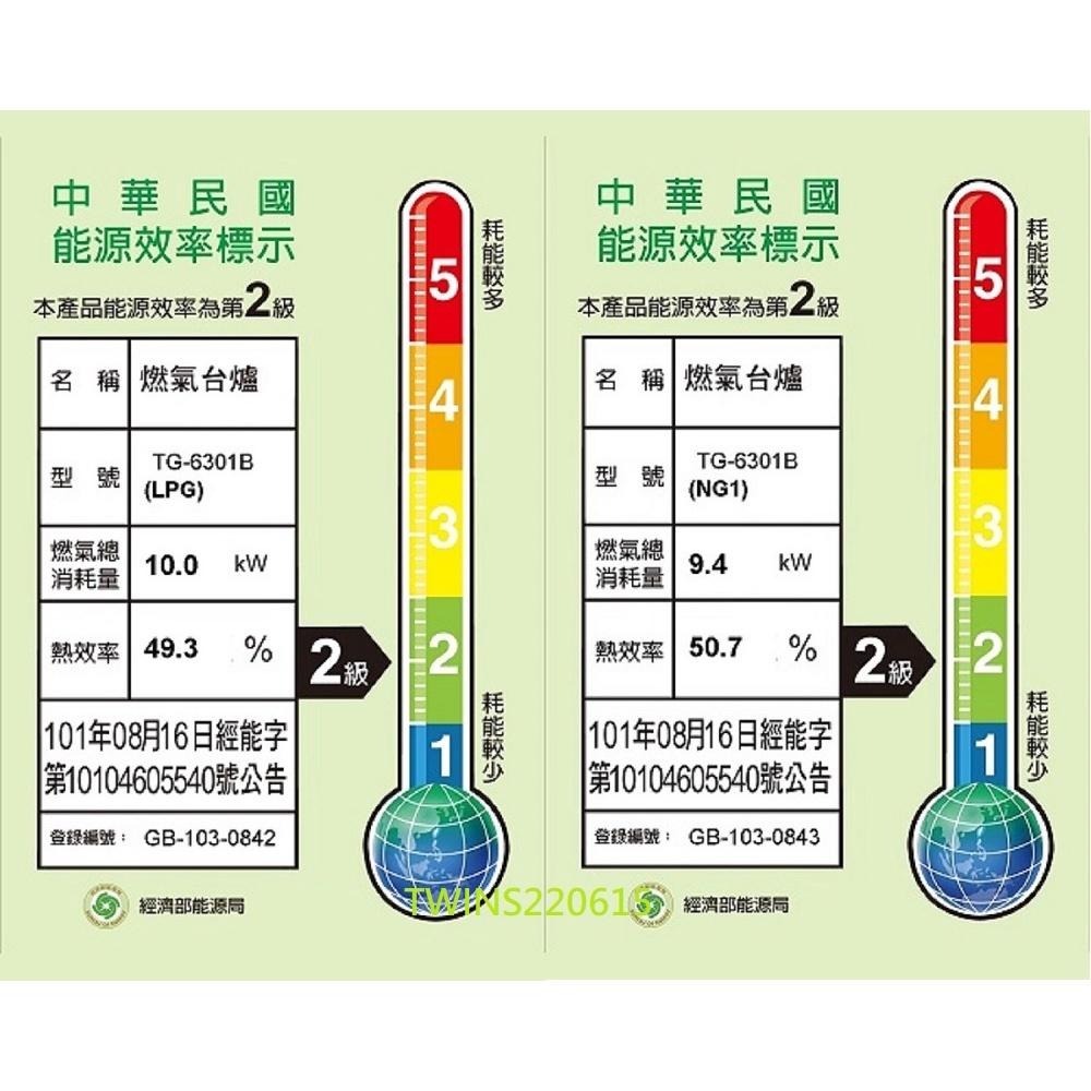 【莊頭北】純銅不鏽鋼面板安全瓦斯台爐 TG-6301B(NG1/LPG)天然/桶裝瓦斯專用 原廠基本安裝-細節圖5