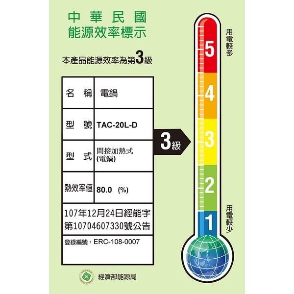 大同TATUNG 電鍋 20人份不鏽鋼內鍋電鍋 TAC-20L-DGU/DRU-細節圖8