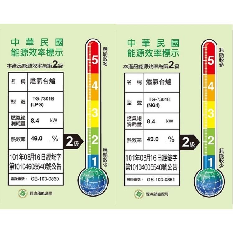 【莊頭北】 兩環銅爐頭不鏽鋼面板崁入爐 TG-7301B(NG1/LPG)天然/桶裝瓦斯專用-細節圖3