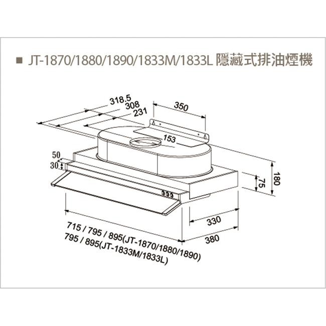 【喜特麗】隱藏式雙渦輪增壓油煙機80CM 90CM JT-1833M JT-1833L 原廠安裝-細節圖4