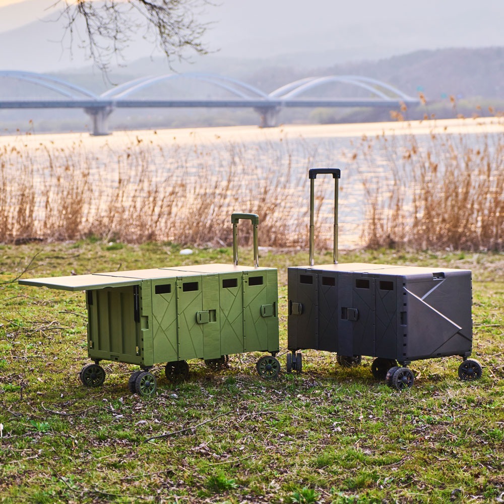 CODE LIVING 第二代 可擴充式折疊收納手推車(桌板延伸)-黑色/奶茶-細節圖2