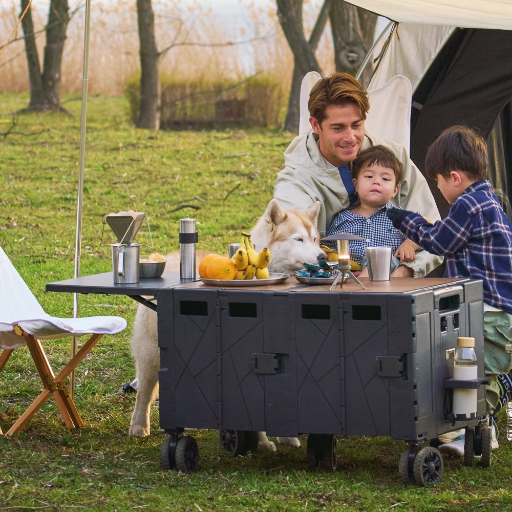 CODE LIVING 第二代 可擴充式折疊收納手推車(桌板延伸)-黑色/奶茶-細節圖5