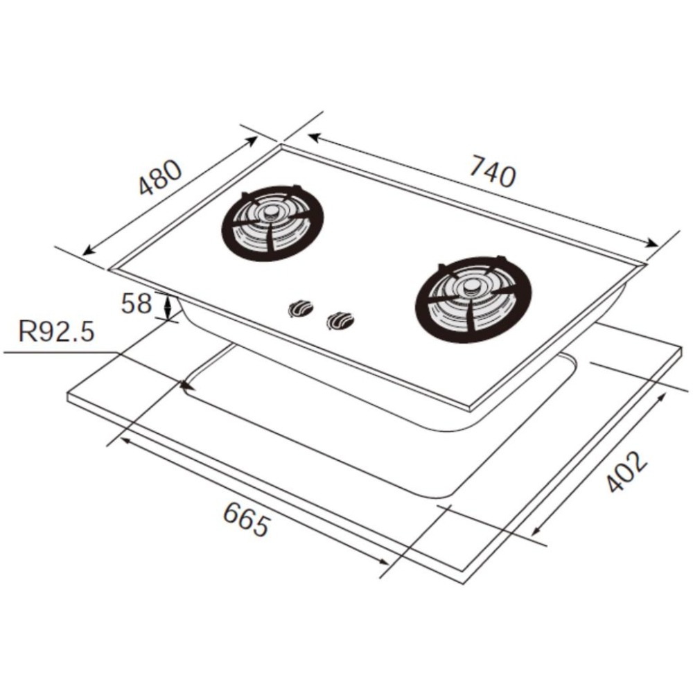 【喜特麗】雙口玻璃檯面爐 JT-2203A-1(NG1/LPG) 天然或桶裝 基本安裝-細節圖2