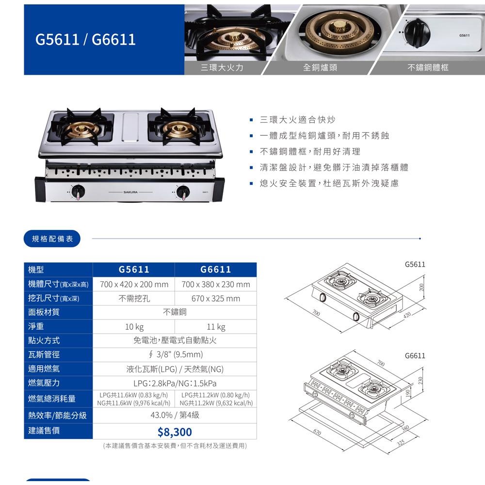 【SAKURA 櫻花】雙三環銅爐頭安全爐 G-5611S 原廠基本安裝-細節圖3
