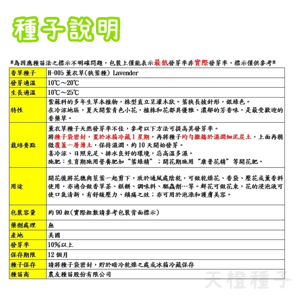 【天橙種子】薰衣草種子H-005(狹葉種) 約90粒 香草種子 農友種苗 彩色原包裝-細節圖3