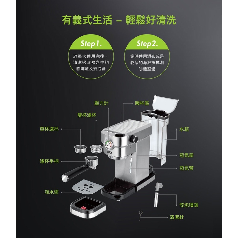 買一台送一台 LAICA 萊卡 1.1L 二代職人義式半自動濃縮咖啡機 HI8101-細節圖9