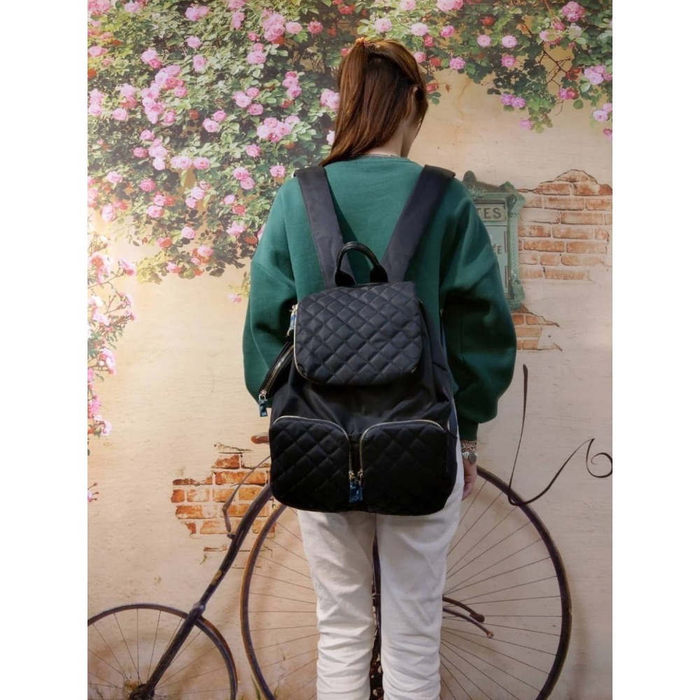 韓國空運🇰🇷／帆布後背包／菱格紋後背包／媽媽包／大容量-細節圖2