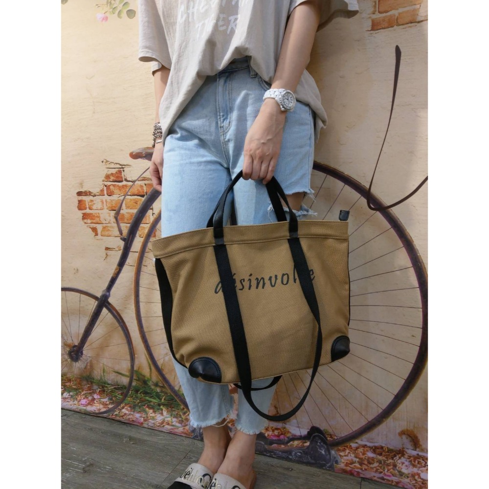 韓國空運🇰🇷／帆布配真皮兩用包／真皮肩背包／手提包／媽媽包／大容量-細節圖2