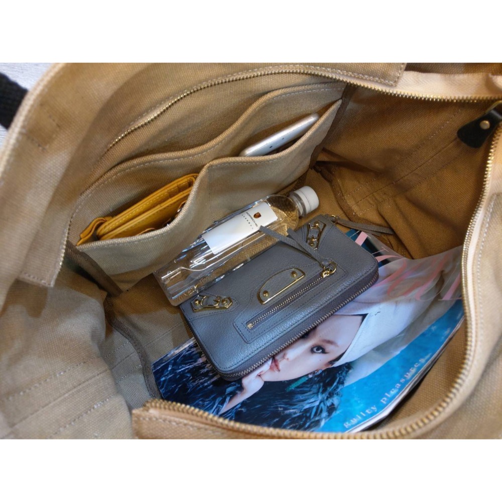 韓國空運🇰🇷／帆布配真皮兩用包／真皮肩背包／手提包／媽媽包／大容量-細節圖10