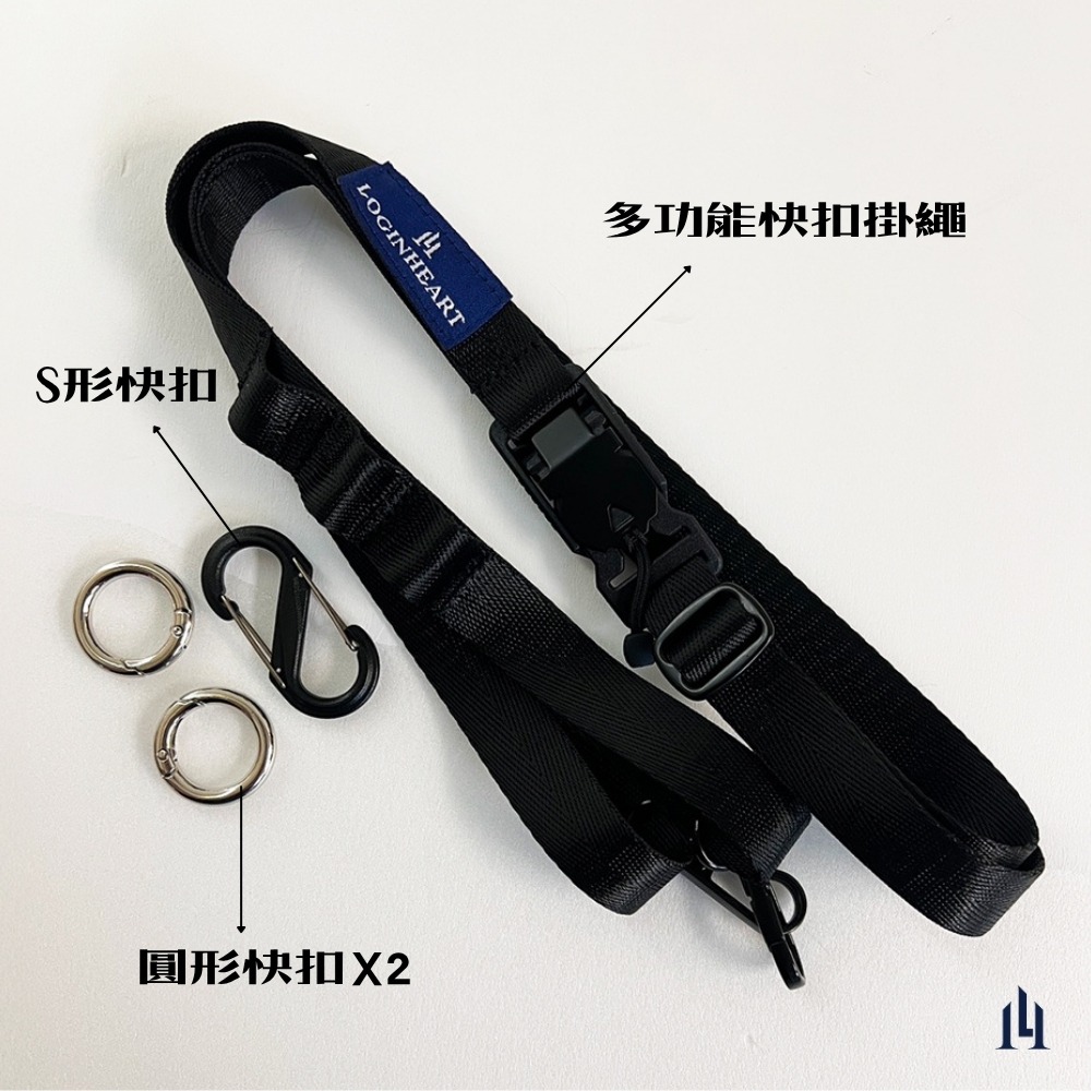 戰術風格磁吸快扣背帶 內附2個圓形快扣及1個S型快扣 可同時掛載多件物品 解放雙手的戶外手機掛繩-細節圖3