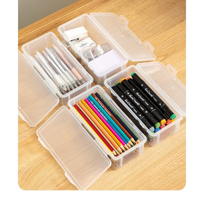 現貨 台灣出貨 卡扣式透明收納盒 鉛筆文具盒  大容量鉛筆文具盒透明塑膠透明筆盒馬克筆彩鉛繪畫美術用品 收納盒-細節圖2