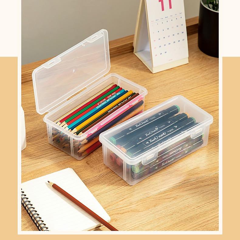 現貨 台灣出貨 卡扣式透明收納盒 鉛筆文具盒  大容量鉛筆文具盒透明塑膠透明筆盒馬克筆彩鉛繪畫美術用品 收納盒-細節圖3