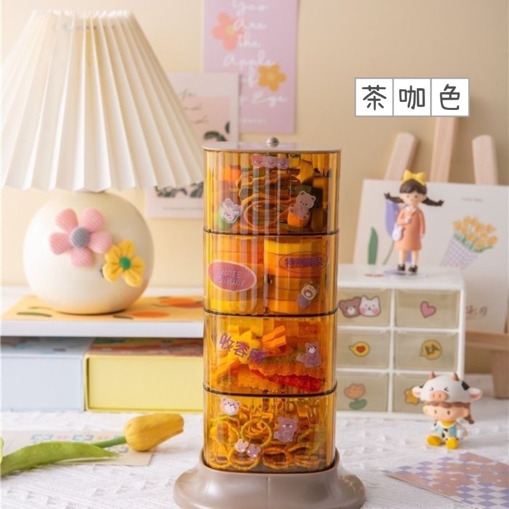 四層旋轉收納盒 髮飾收納盒 首飾收納盒 飾品收納盒 戒指收納盒 桌上收納盒 化妝品收納盒-細節圖2