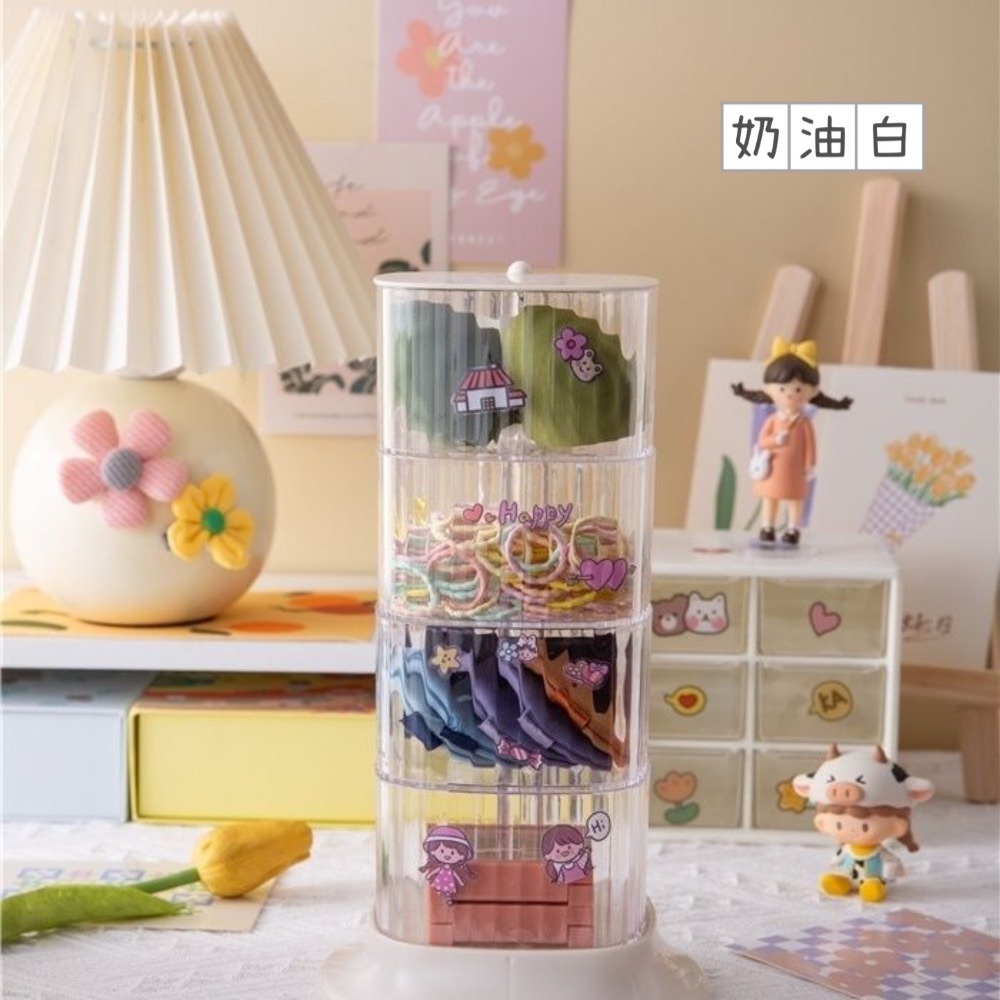 四層旋轉收納盒 髮飾收納盒 首飾收納盒 飾品收納盒 戒指收納盒 桌上收納盒 化妝品收納盒-細節圖3