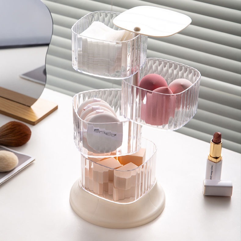 四層旋轉收納盒 髮飾收納盒 首飾收納盒 飾品收納盒 戒指收納盒 桌上收納盒 化妝品收納盒-細節圖5