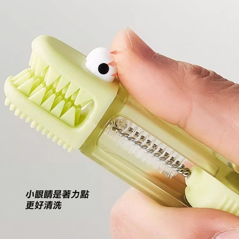 (顏色隨機出) 鱷魚小眼睛四合一杯刷 杯刷 奶瓶刷 保溫杯刷 瓶蓋刷 瓶口刷 杯口縫隙清潔刷-細節圖2