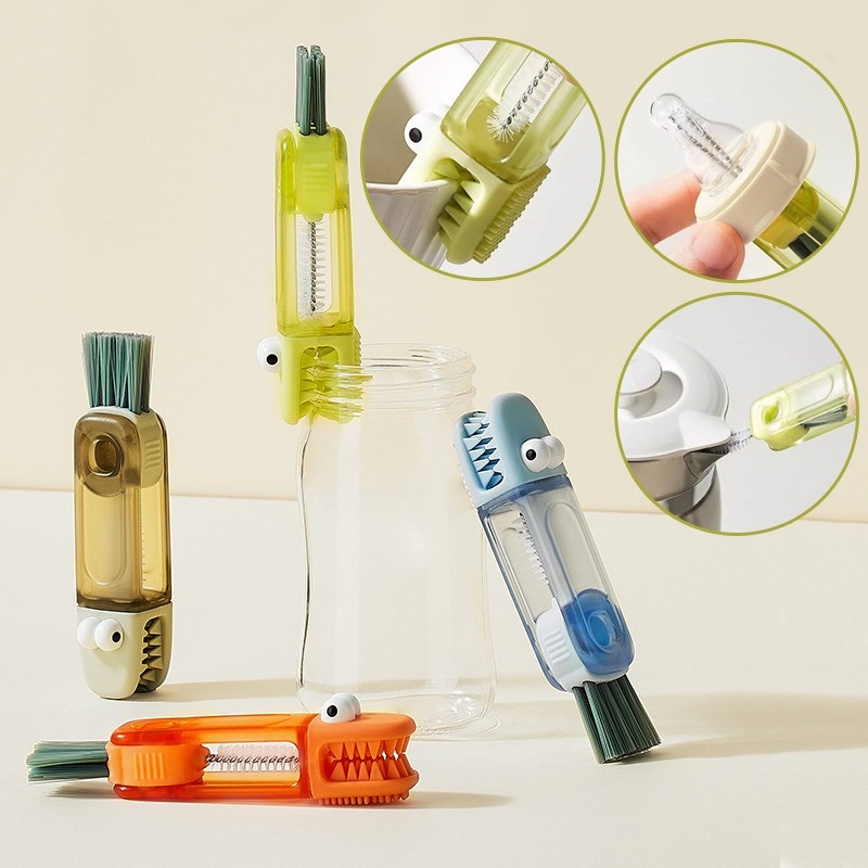 (顏色隨機出) 鱷魚小眼睛四合一杯刷 杯刷 奶瓶刷 保溫杯刷 瓶蓋刷 瓶口刷 杯口縫隙清潔刷-細節圖3