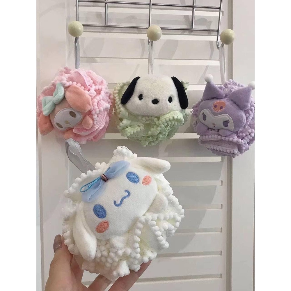 預購 三麗鷗造型卡通沐浴花球 可愛卡通庫洛米美樂蒂沐浴球學生搓澡浴花寶寶洗澡起泡球搓背神器-細節圖8